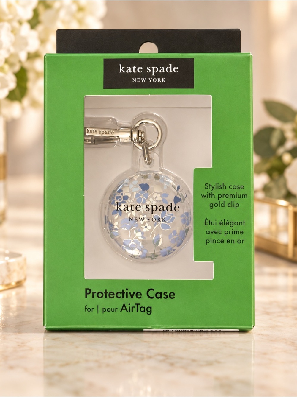 Kate Spade New York Flowerbed Blue Protective AirTag Case Keychain